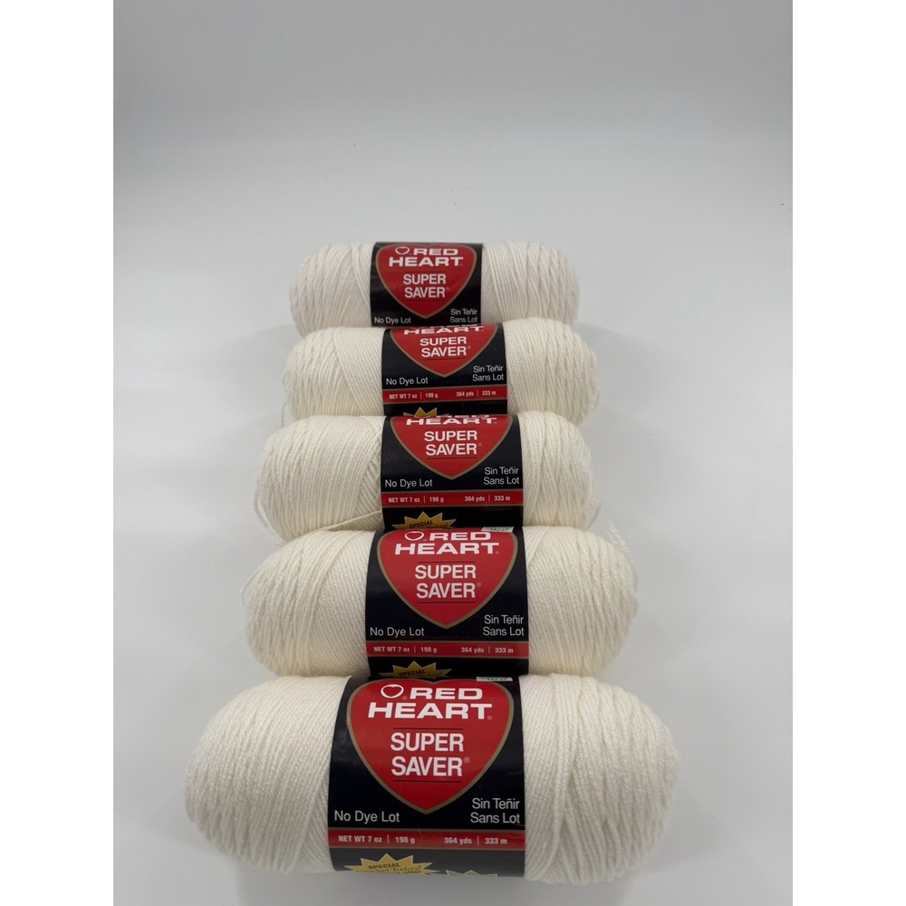 Red Heart Super Saver Yarn Soft White 0316 Lot of 5 7oz 364 Yds Worsted #4